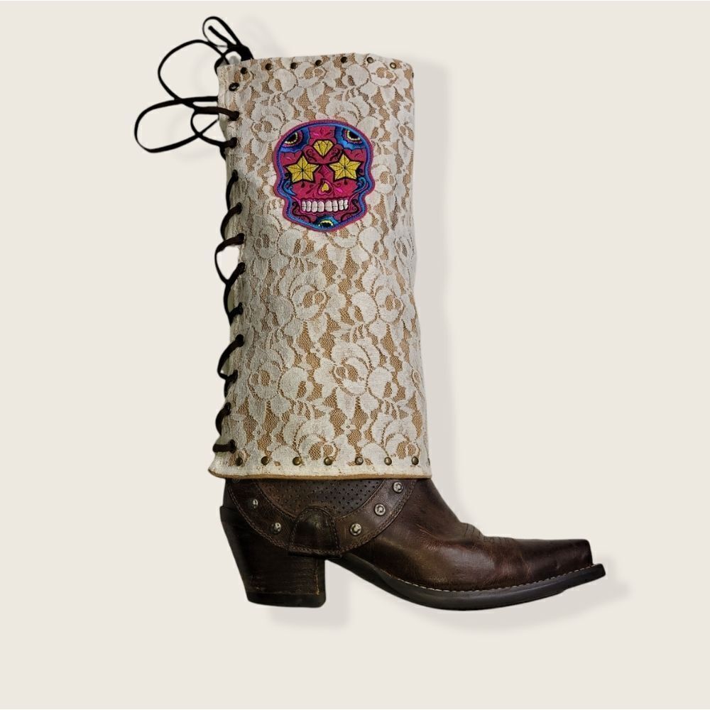 NWT Sugar Skull‎ Women's Tall Lace Cowboy Cowgirl Boot Covers Adjustable Size - Picture 2 of 6